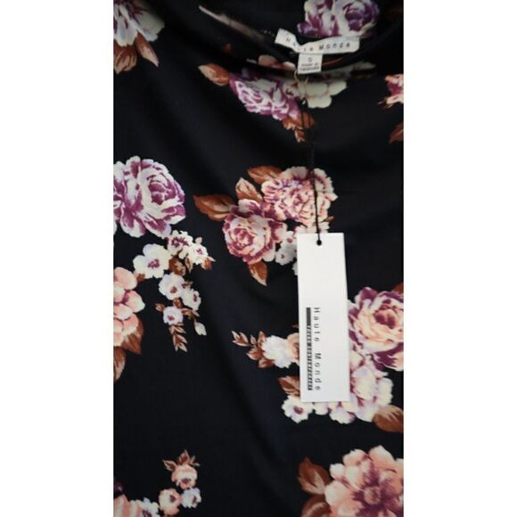 Haute Monde Women's Sz Small Black Floral Cold Shoulder Sheath Midi Dress - Picture 4 of 6